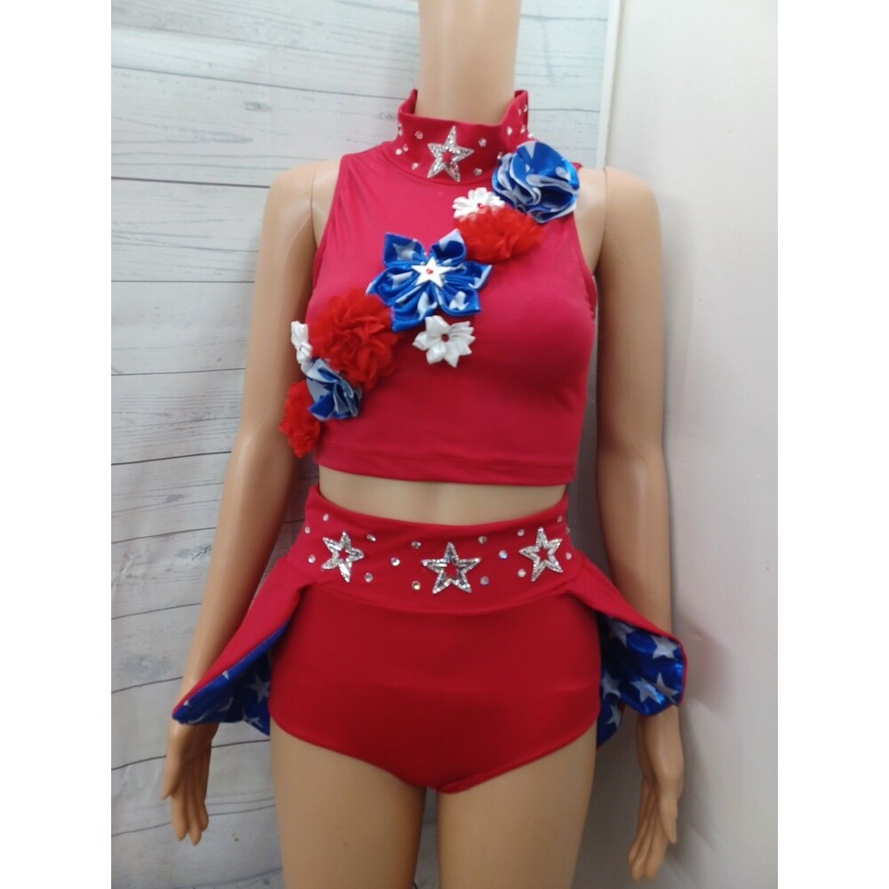 Balera Dance Costume Adult Small Patriotic 2 Pieces Stars Blue Red